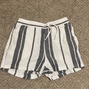 H&M Striped White and Gray Linen Shorts